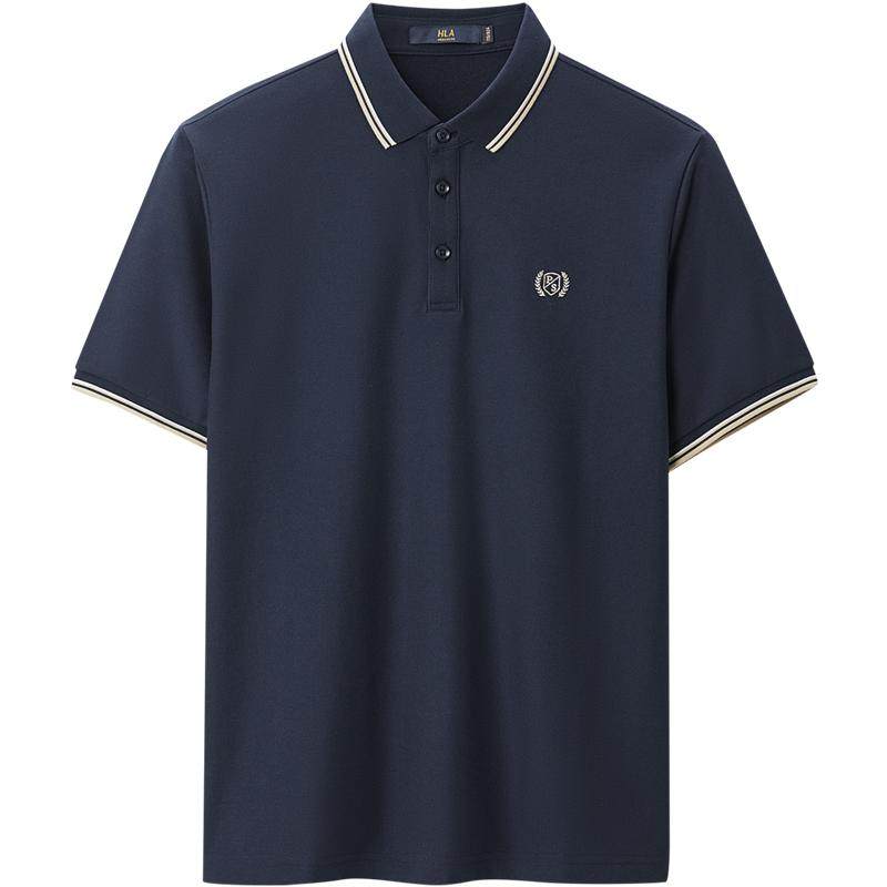 Hla Men's Summer Polo Shirt Embroidered Contrast Lapel
