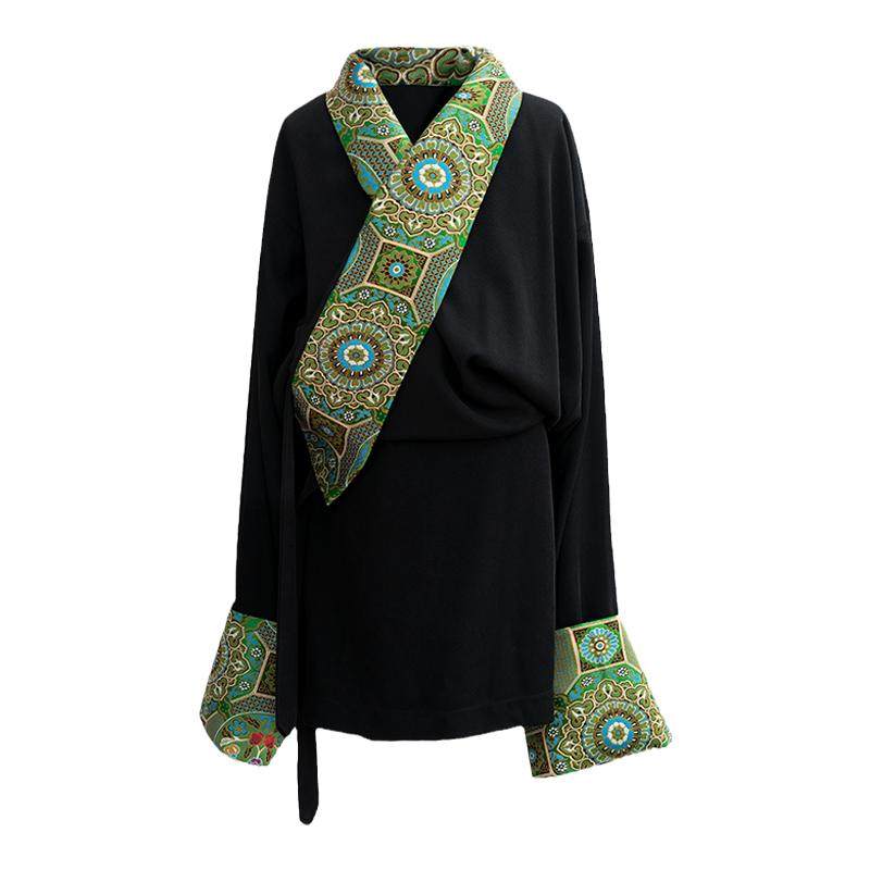 Costume Tibetano da Uomo Lhasa, Vestaglia in Broccato Verde con