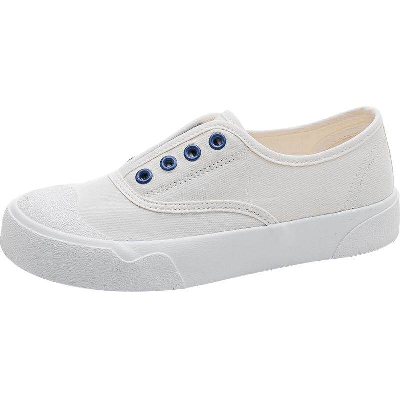 Humanistic Women's Canvas Shoes Spring 2024 White Low-Top Flat