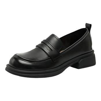 Xiyu Loafers women's 2025 autumn and winter new black leather shoes thick heel flat shoes with one foot soft sole women's shoes Xiyu Loafers women's 2025 autumn and winter new black leather shoes thick heel flat shoes with one foot soft sole women's shoes