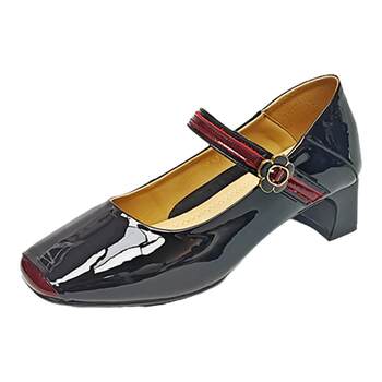 Da Yaya large size women's shoes cow patent leather mid-heel small single shoes
 Da Yaya large size women's shoes cow patent leather mid-heel small single shoes