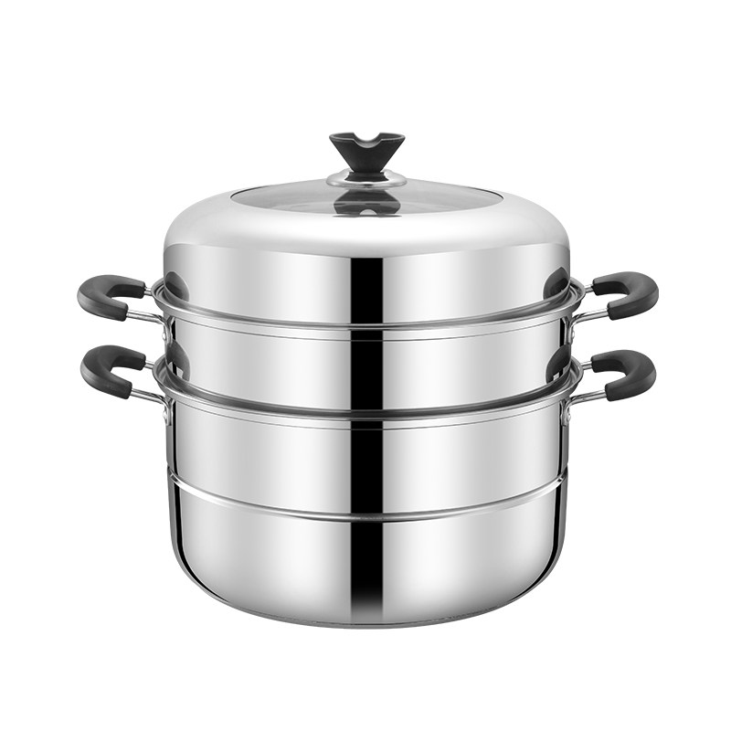 Cuit-Vapeur 2 Étages En Acier Inoxydable 22 Cm – Cuisson Saine, Induction Compatible, Grand Format Familial