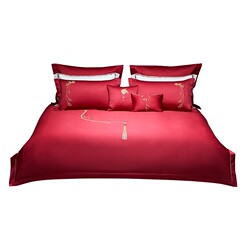 Luolai wedding red cotton tribute satin bed sheet cover Luolai wedding red cotton tribute satin bed sheet cover