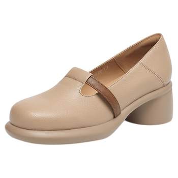 Saturday French super soft sheepskin without tiring foot shoes for women 2025 new autumn shallow mouth thick heel huge beautiful leather shoes Saturday French super soft sheepskin without tiring foot shoes for women 2025 new autumn shallow mouth thick heel huge beautiful leather shoes