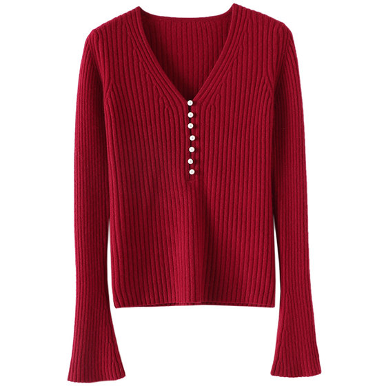A beautiful rhythm! Simple and easy to wear pearl button V-neck pure cashmere knitted cardigan for women's flared sleeves autumn and winter sweater
A beautiful rhythm! Simple and easy to wear pearl button V-neck pure cashmere knitted cardigan for women's flared sleeves autumn and winter sweater