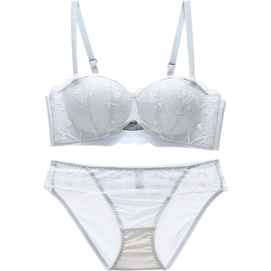 Six rabbits blue lace underwear for women with small breasts gathered together 2025 new bra set sweet bra without wire bra Six rabbits blue lace underwear for women with small breasts gathered together 2025 new bra set sweet bra without wire bra