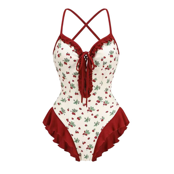 2025 new popular French girl beach vacation strawberry print one-piece meat cover bikini swimsuit set
2025 new popular French girl beach vacation strawberry print one-piece meat cover bikini swimsuit set