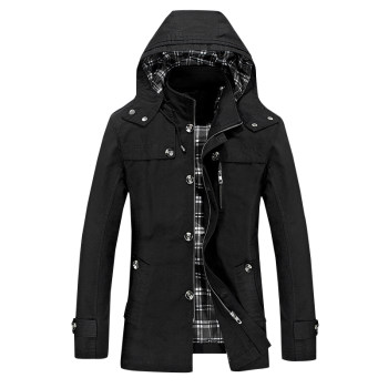 Autumn and winter hooded plush jacket for men's high-end pure cotton mid-length business large size warm work and thick windbreaker jacket Autumn and winter hooded plush jacket for men's high-end pure cotton mid-length business large size warm work and thick windbreaker jacket