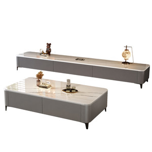 Rock panel coffee table living room and home use 2025 new small apartment light luxury high-end modern simple floor-standing TV cabinet combination Rock panel coffee table living room and home use 2025 new small apartment light luxury high-end modern simple floor-standing TV cabinet combination