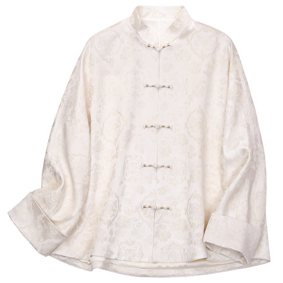 Fietton Chinese retro improved jacket double-breasted stand collar silk wool knit gold satin single Tang women's top
Fietton Chinese retro improved jacket double-breasted stand collar silk wool knit gold satin single Tang women's top
