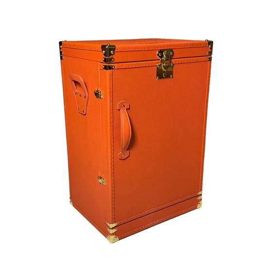 Italian light luxury floor-standing jewelry cabinet solid wood household villa modern design high-end orange leather watch storage cabinet Italian light luxury floor-standing jewelry cabinet solid wood household villa modern design high-end orange leather watch storage cabinet