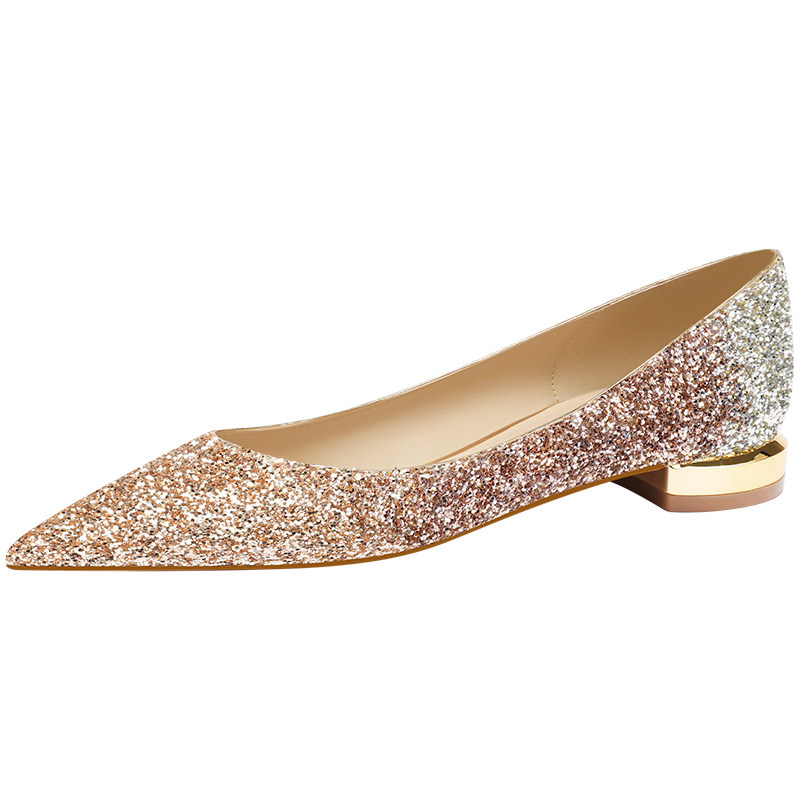 Pjjuu Women's Crystal Flat Shoes Wedding Bridesmaid Pointed Toe