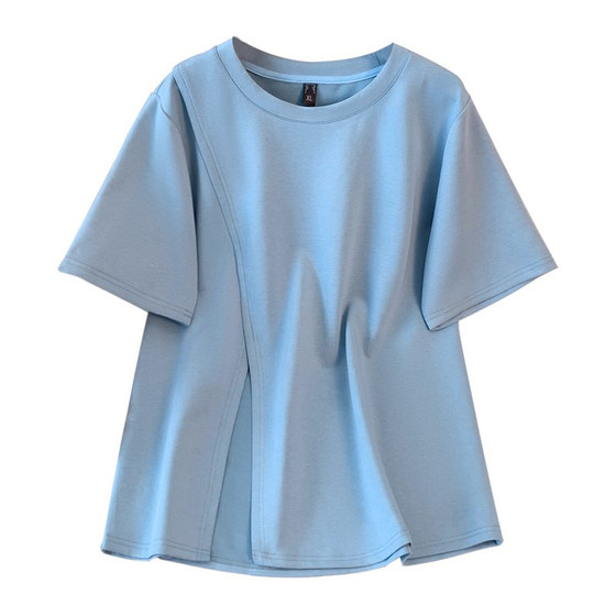 T-shirts, large size women's short-sleeved summer new fat mm loose shoulders, slimming design, irregular hem top
T-shirts, large size women's short-sleeved summer new fat mm loose shoulders, slimming design, irregular hem top