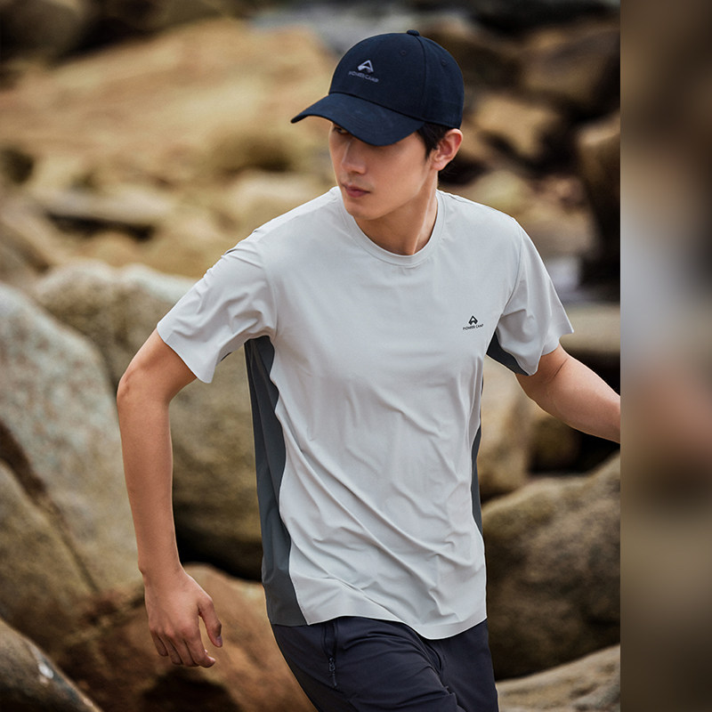 拓路者防晒短袖t恤男士夏季户外运动撞色圆领半截袖透气凉感上衣
