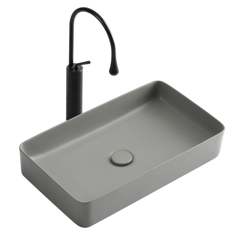 灰色极简台上盆洗手台|北欧风方形洗脸盆|卫生间陶瓷水盆