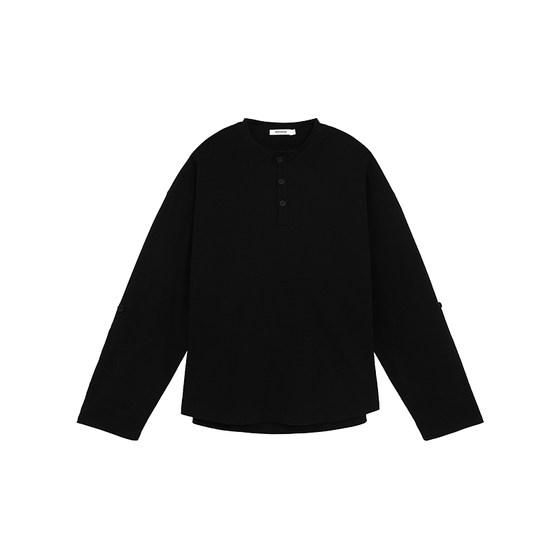 BODYDREAM BM Henry Neck Long Sleeve T-shirt Men's Simple and Versatile Casual Base Shirt Solid Color Loose Pullover BODYDREAM BM Henry Neck Long Sleeve T-shirt Men's Simple and Versatile Casual Base Shirt Solid Color Loose Pullover