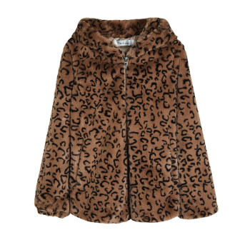 Elegant leopard print hooded short fur coat super warm Elegant leopard print hooded short fur coat super warm