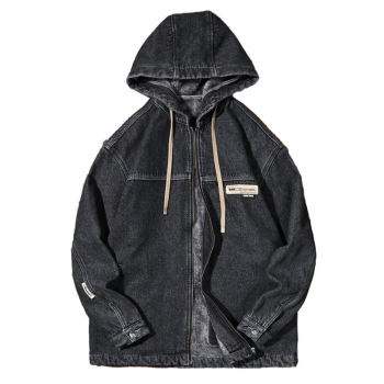 Hooded winter loose velvet thickened denim jacket for men
 Hooded winter loose velvet thickened denim jacket for men