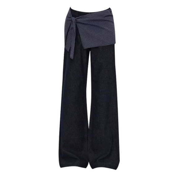 Niche design layered real two-piece straight jeans for women's spring square scarf check ties loose floor trousers
Niche design layered real two-piece straight jeans for women's spring square scarf check ties loose floor trousers