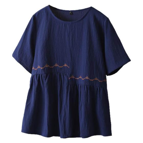 Large size short-sleeved women's top 2025 summer new fat mm200*0.5kg washing cotton embroidery loose belly half sleeve
Large size short-sleeved women's top 2025 summer new fat mm200*0.5kg washing cotton embroidery loose belly half sleeve