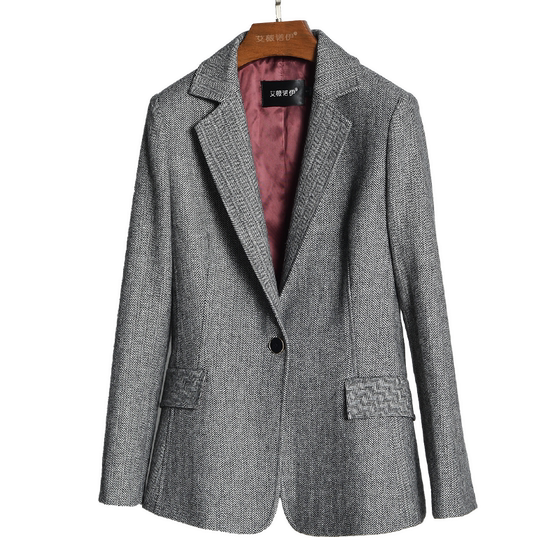 Avignoi medium length herringbone patterned woolen small suit women's jacket autumn and winter new slimming commuting suit top Avignoi medium length herringbone patterned woolen small suit women's jacket autumn and winter new slimming commuting suit top