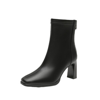 Dadong high heel short boots black thick heel square toe boots 
Dadong high heel short boots black thick heel square toe boots