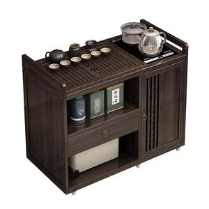 Mobile small tea table home tea table solid wood tea cart kettle all -in -one tea cabinet with wheel tea edges Mobile small tea table home tea table solid wood tea cart kettle all -in -one tea cabinet with wheel tea edges