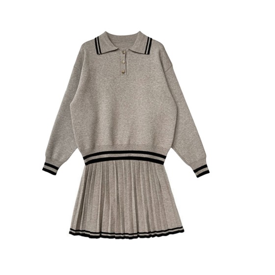 College style knitted two-piece set 2025 autumn and winter new style set polo collar sweater + knitted pleated skirt
College style knitted two-piece set 2025 autumn and winter new style set polo collar sweater + knitted pleated skirt