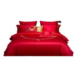 Mengjie Home Textile 60 lace pure cotton wedding six-piece set big red wedding cotton wedding quilt cover bedding Mengjie Home Textile 60 lace pure cotton wedding six-piece set big red wedding cotton wedding quilt cover bedding