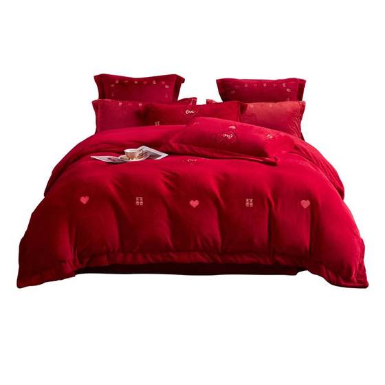 Mercury Home Textile Warm Wedding Four-Piece Set Antistatic Milk Wedding Kit Embroidery Wedding Quilt Cover Bed Sheet 
Mercury Home Textile Warm Wedding Four-Piece Set Antistatic Milk Wedding Kit Embroidery Wedding Quilt Cover Bed Sheet