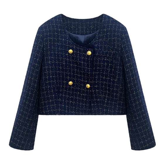 cchen Chen Chen retro round neck bright silk short style jacket two-color design top spring and autumn new temperament cchen Chen Chen retro round neck bright silk short style jacket two-color design top spring and autumn new temperament