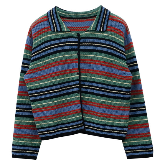 One San Good Products Small Vintage Retro Contrast Striped Wool Lapel Sweater Cardigan Jacket Women's Autumn 
One San Good Products Small Vintage Retro Contrast Striped Wool Lapel Sweater Cardigan Jacket Women's Autumn