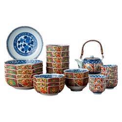 Mino-yaki Jincai Gui bowls, plates, and tea sets, light luxury Japanese-style imported household tableware set for 8 people, 22-piece set Mino-yaki Jincai Gui bowls, plates, and tea sets, light luxury Japanese-style imported household tableware set for 8 people, 22-piece set