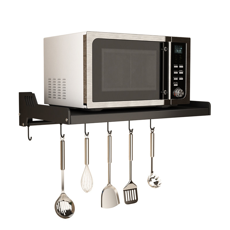 Supporto Microonde In Acciaio Con 6 Ganci - Scaffale Da Parete 30kg Capacità - Foto 2