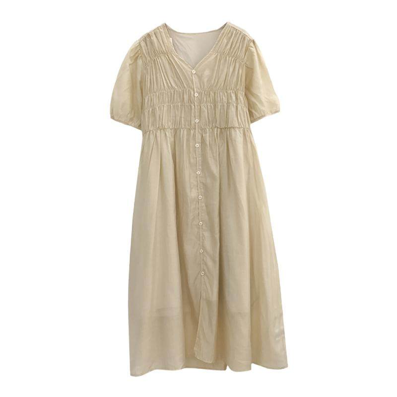 Nuo Chu Dotes On V-Neck Maternity Dress Summer Tencel Skirt