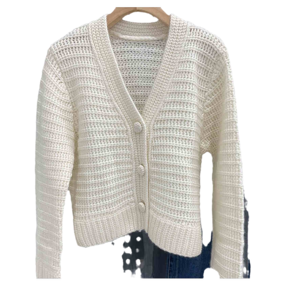 Big hard goods! 400 grams of cashmere and cashmere retro rough stick female V -neck loose needle knit sweater jacket 85418 Big hard goods! 400 grams of cashmere and cashmere retro rough stick female V -neck loose needle knit sweater jacket 85418