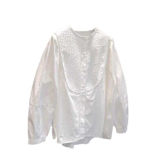 DAIZZE~White Lantern Long Sleeve Shirt for Women's Autumn New Loose Front Shoulder Design and Wrinkled Niche Top DAIZZE~White Lantern Long Sleeve Shirt for Women's Autumn New Loose Front Shoulder Design and Wrinkled Niche Top