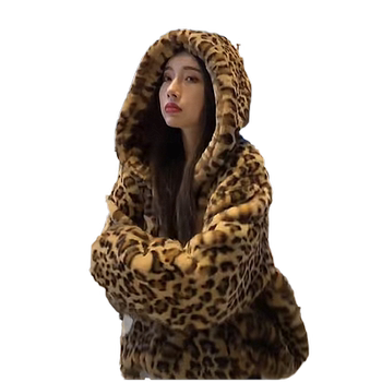Korean style autumn and winter leopard print bear coat imitation rabbit fur short style Korean style autumn and winter leopard print bear coat imitation rabbit fur short style