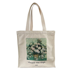 Van Gogh's rose oil painting canvas bag large capacity Van Gogh's rose oil painting canvas bag large capacity
