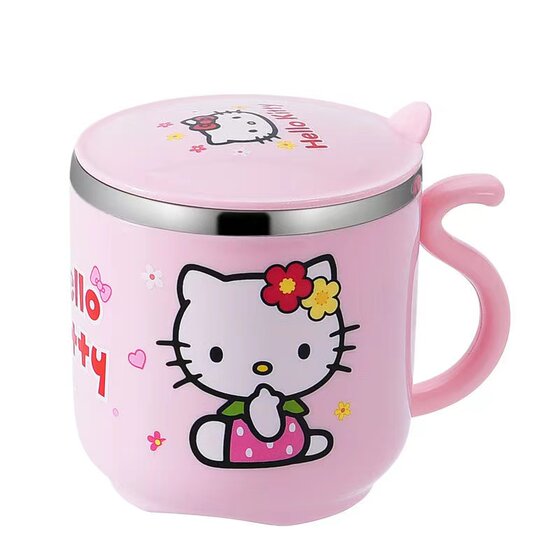 Children's cartoon water cup 304 stainless steel home anti drop cup with lid, baby kindergarten drinking water straight drinking cup Children's cartoon water cup 304 stainless steel home anti drop cup with lid, baby kindergarten drinking water straight drinking cup