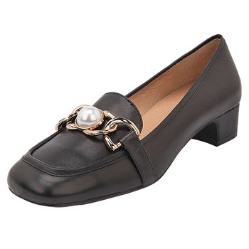 Leather mid-heel single shoes for women thick heel French loafers 
Leather mid-heel single shoes for women thick heel French loafers