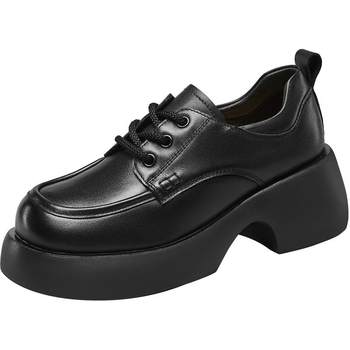 Single shoe leather shoes Yerkang thick bottom high heel Single shoe leather shoes Yerkang thick bottom high heel