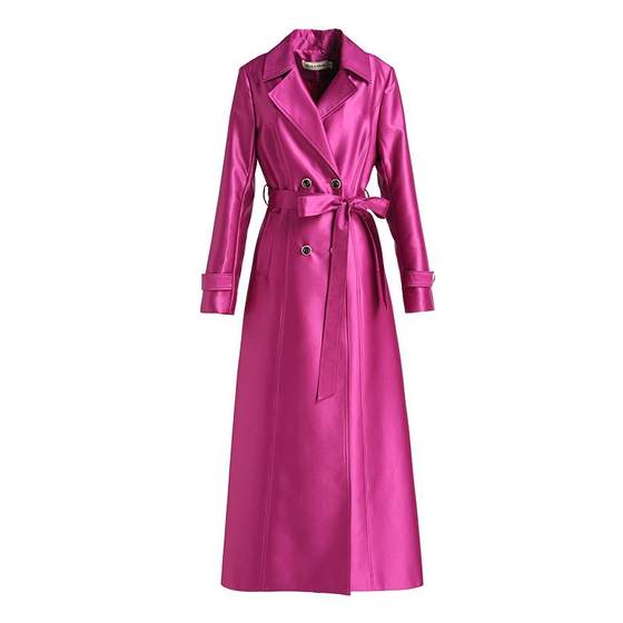 Rose red windbreaker jacket high-end new style women's waist-hugging temperament long knee-breaker women's windbreaker coat British 3117 Rose red windbreaker jacket high-end new style women's waist-hugging temperament long knee-breaker women's windbreaker coat British 3117