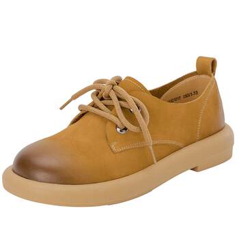 Aokang women's shoes, spring elegant genuine leather flat shoes, retro lace-up small leather shoes, fashionable, casual and versatile Aokang women's shoes, spring elegant genuine leather flat shoes, retro lace-up small leather shoes, fashionable, casual and versatile