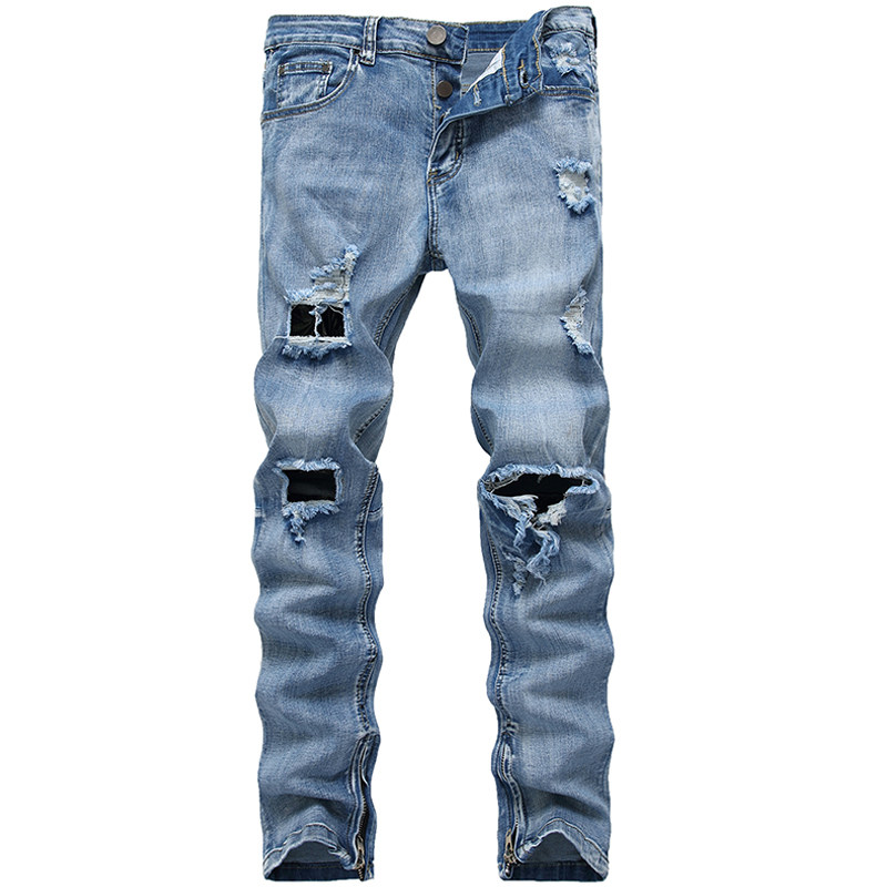 Dant bulun Ripped Jeans Men's Slim Fit Washed Cotton Denim Trousers
