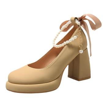 French white Mary Jane shoes women's temperament gentle high heels
 French white Mary Jane shoes women's temperament gentle high heels