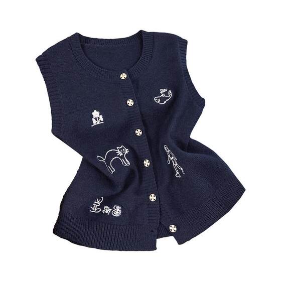 Her pool knitted vest 2025 autumn clothes new women's clothing contrasting color cartoon embroidery single-breasted round neck layered horse clip
Her pool knitted vest 2025 autumn clothes new women's clothing contrasting color cartoon embroidery single-breasted round neck layered horse clip
