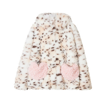 Uena leopard print bunny ears hooded eco-friendly fur Uena leopard print bunny ears hooded eco-friendly fur