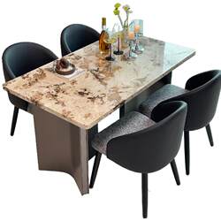 Luxurious stone texture snow mountain flying fox natural diamond marble dining table combination Italian simple light luxury marble dining table Luxurious stone texture snow mountain flying fox natural diamond marble dining table combination Italian simple light luxury marble dining table