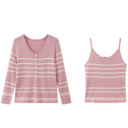 Large size slimming striped loose vest sweater suit Large size slimming striped loose vest sweater suit